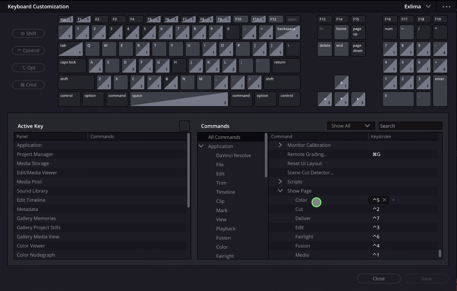 DaVinci Resolve iPad Show Pages Tastaturbefehl