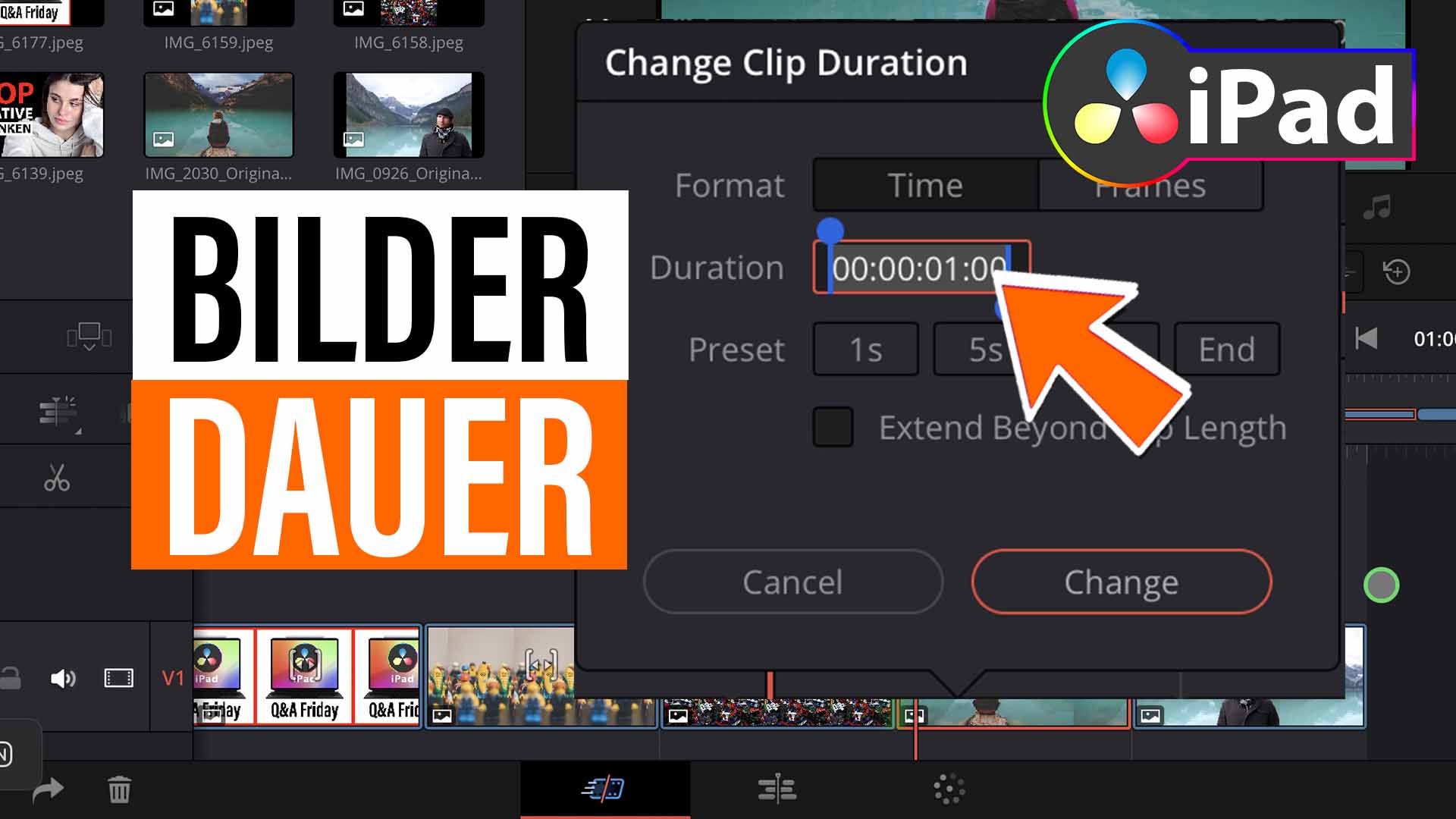 So änderst du die Zeit von vielen Bildern gleichzeitig in DaVinci Resolve iPad