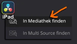Timeline Clips sofort im Media Pool finden (DaVinci Resolve iPad)